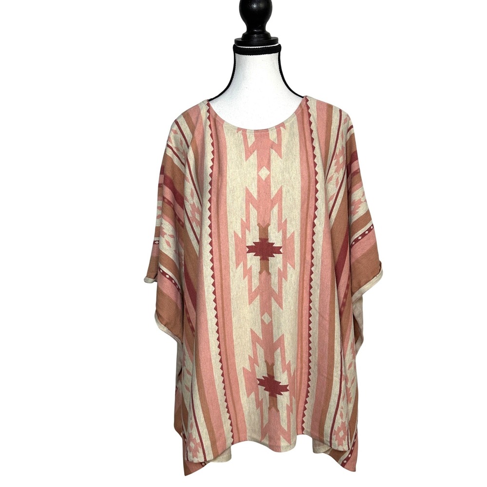 Coldwater Creek Poncho Women OS‎ Southwestern Pink Cotton Knit Festival Boho